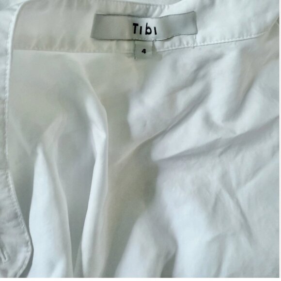 Tibi White Cotton Tie Front Poplin Work Button Up 3/4 Sleeve Blouse Women size 4 - Picture 2 of 5